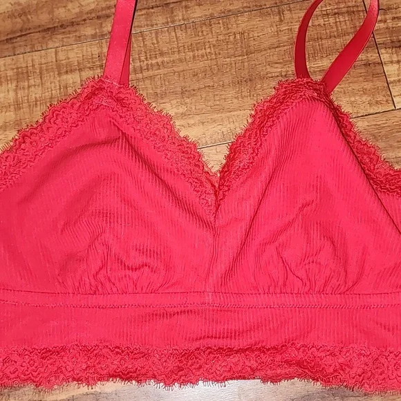Aerie Vibrant Red Lace Trim Bralette - Picture 2 of 4